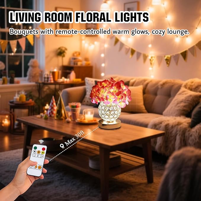 Artificial Hydrangea Flower Lamp with Remote Control, 3 Color Dimmable Night Light, Ideal Home Decor for Bedroom Living Room Wedding Coffee, Gifts for Women Friend Wife on Christmas Birthday