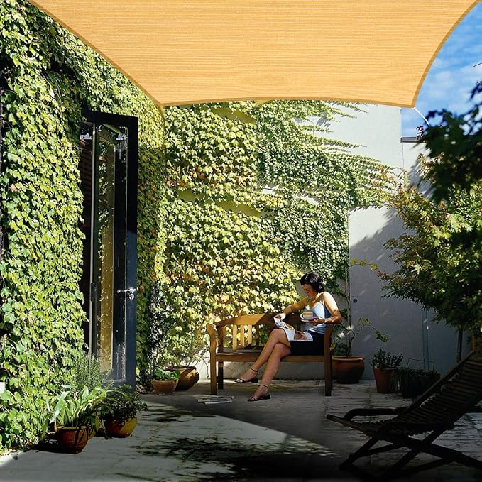 Eden's Decor Straight Flat-Edged Sun Shade Sail Rectangular 14' x 21' Wheat UV-Blocking Outdoor Canopy Fabric Cloth Awning for Pergola Patio Garden Backyard Custom Size