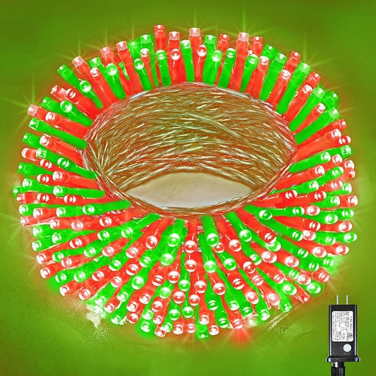 500 LED Halloween Lights Outdoor - 165ft Red and Green Christmas String Lights Indoor Clear Wire 8 Modes Plug in Waterproof Twinkle Fairy Lights for Indoor Outside Bedroom Home Party Decorations