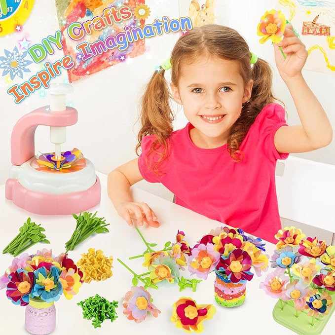 Girls Crafts Ages 4-12, DIY Fabric Flower Crafts Kits with Vases and Decoration Kits, Make Your Own Bouquets and Vases, Christmas, Birthday Gifts for Girl, Educational Activity, Art and Craft for Kids