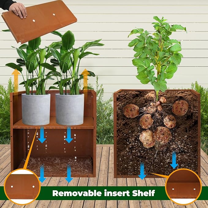 Corten Steel Metallic Heavy Planter for Outdoor Plants 24"x10"x24" Metal Planter Spliced Flower Pot with Partitions for Outside,Indoor,Garden (Corten, 24 * 10 * 24)