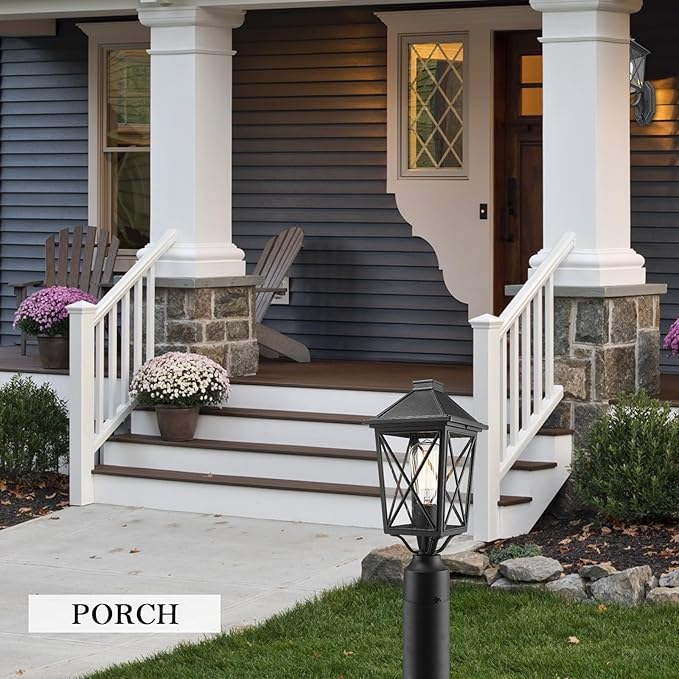 Darkaway Outdoor Post Lights, Aluminum Exterior Post Lantern Light Fixture with Seeded Glass, E26 Socket Fence Pole Deck Lighting for Garden Patio Pathway