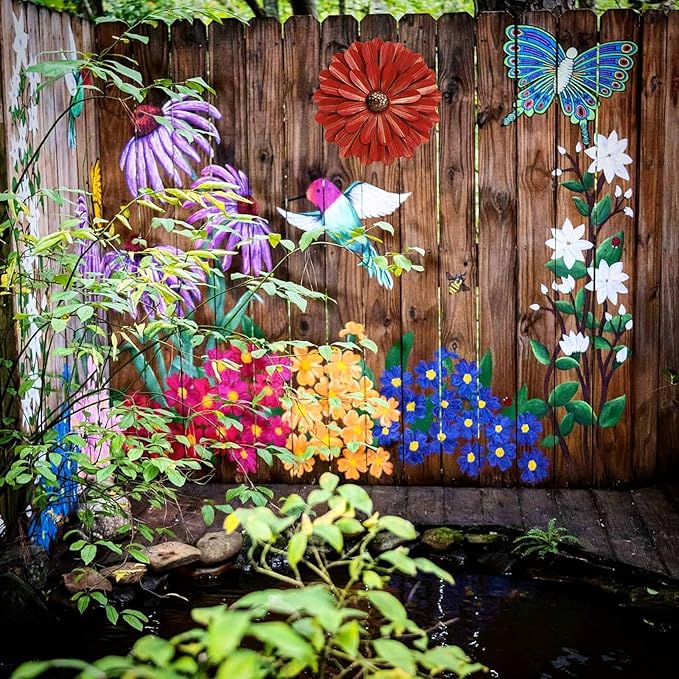 EASICUTI Red Metal Flowers Wall Decor Metal Wall Art Decorations Hanging For Indoor Outdoor Home Bathroom Kitchen Room Bedroom Living Room Garden Patio Porch 12 Inch