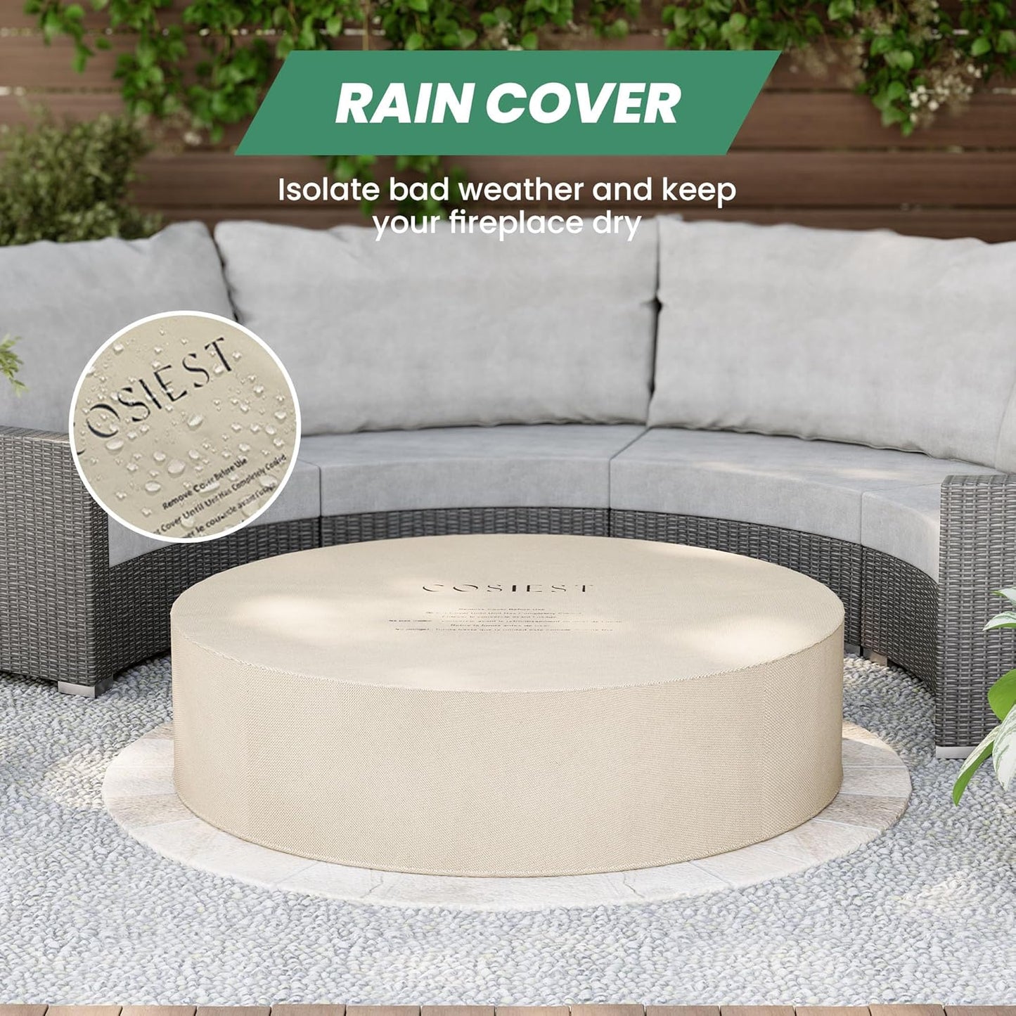 COSIEST 42 inch Outdoor Propane Fire Pit Coffee Table w Concrete Round Base Patio Heater, CSA Certified, 50,000 BTU Stainless Steel Burner, Free Lava Rocks, Rain Cover, Wind Guard, Tank Cover, Gray