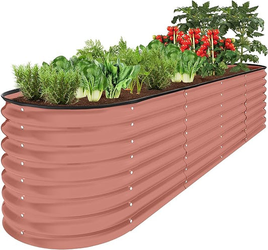 Best Choice Products 8x2x2ft Metal Raised Garden Bed, Oval Outdoor Deep Root Planter Box for Vegetables, Herbs w/ 4 Support Bars, 215 Gal Capacity - Terracotta