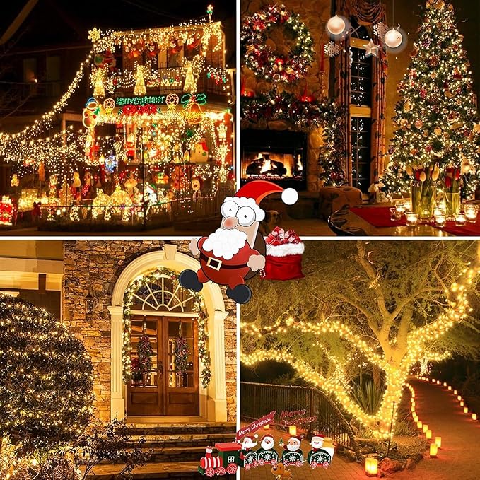 6 Pack 600 LED Solar String Lights for Outside, Solar Christmas Lights Outdoor Waterproof, Green Wire Twinkle Light with 8 Lighting Modes for Xmas Tree Wedding Party Garden Decorations (Warm White)