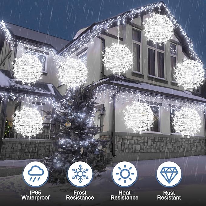 Christmas String Lights Outdoors,4 Pack 15.74" Sphere Lights,Ball Tree Garden Globe Lights for Home, Party, Christmas, Porch Patio,Wedding, Garden,Tree Decoration with Plug