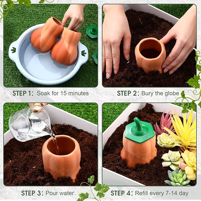 4 Pcs 24oz Terracotta Watering Spikes Self Watering Planter Insert Terracotta Stakes Olla Pot for Outdoor Indoor Garden Plants, Easy to Refill(Pumpkin)