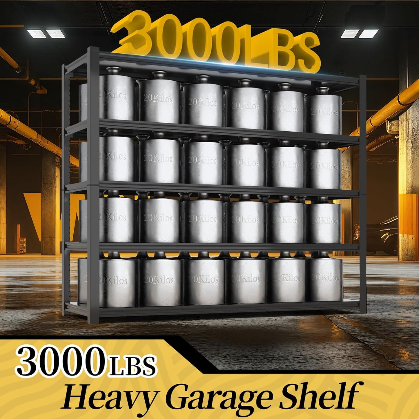 47.8" W Heavy Duty Garage Shelving 3000LBS Storage Shelves, Adjustable 5-Tier Storage Rack, Metal Shelves for Garage/Warehouse/Basement, 47.8" W x 19.8" D x 72" H, 4 Pack