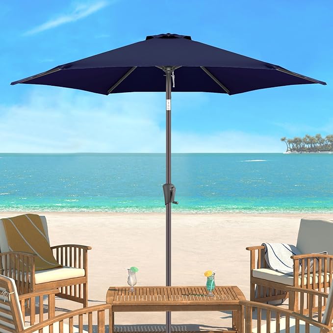 9ft Outdoor Patio Umbrella - Table Umbrella Waterprool UV Protection, Sombrillas de Patio with Push Button Tilt&Crank, Sun Umbrella for Pool, Porch, Garden, Deck, Backyard(Dark Blue)