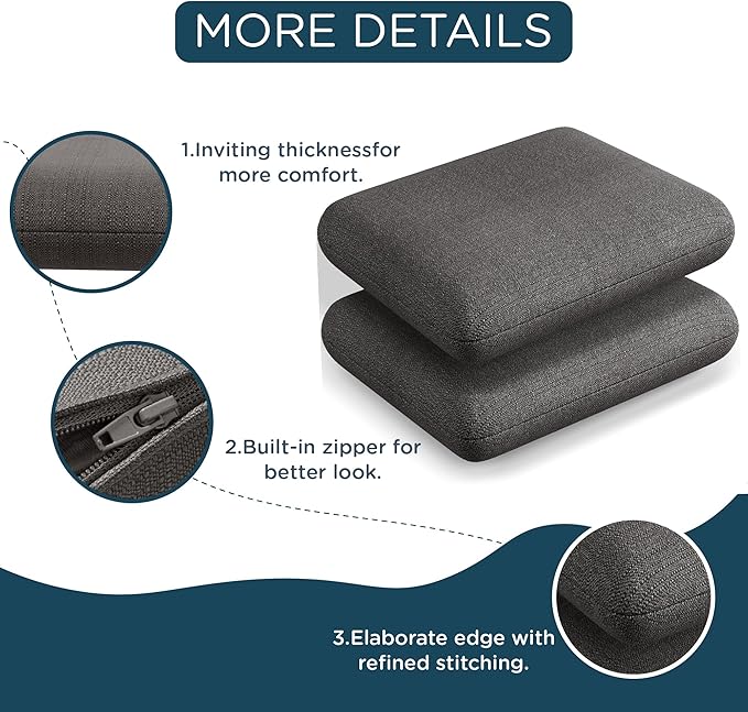 Codi Outdoor Cushions for Patio Furniture 24x24 Inch, Waterproof Chair Seat Cushion with Textured Fabric, Handles & Adjustable Straps, Fade Resistant - Set of 2, Grey