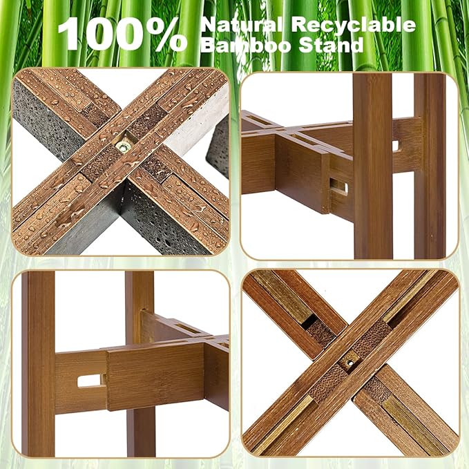 Adjustable Plant Stand Indoor,Bamboo Mid Century Modern Plants Stands, Stable Plant Holder,Fit 8 9 10 11 12 inch Pots (Pot & Plant Not Included)