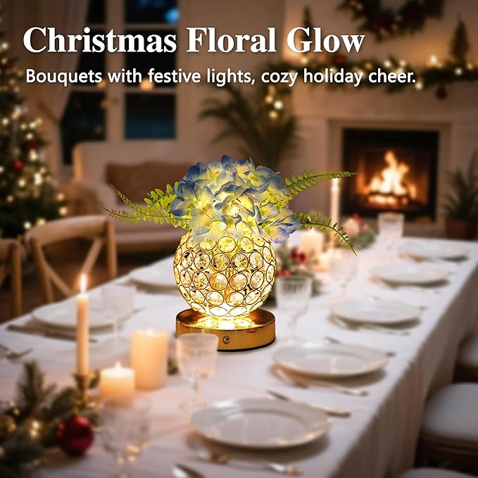 Blue Artificial Hydrangea Flower Lamp, 3 Color Dimmable Touch Control Night Light, Christmas Birthday Gifts for Women, Artificial Hydrangea Flower Table Lamp Decor for Bedroom Bar Coffee Shop Wedding