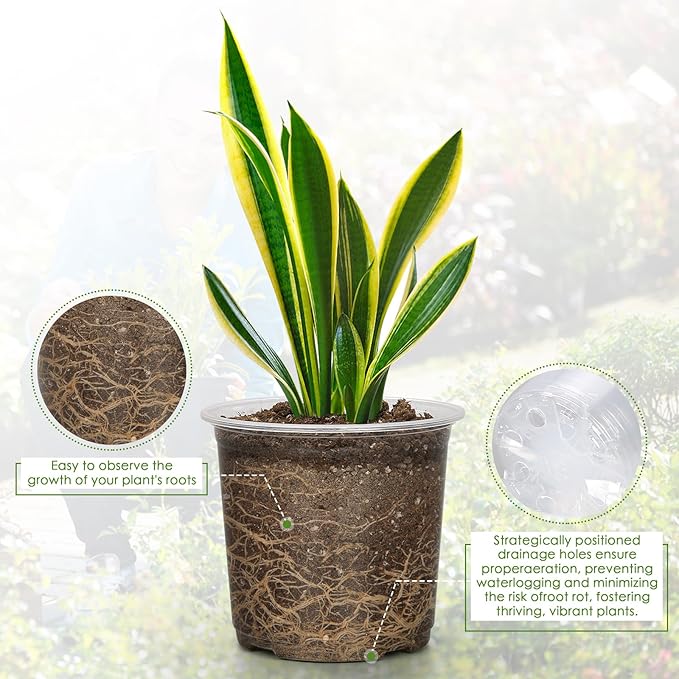 4/5/6/7 Inch Clear Nursery Pots for Plants with Sacuers 15 Pack, Plastic Flower Pots with Drainage Holes, Variety Pack Seedlings Garden Pot for Indoor Outdoor (7 inch)