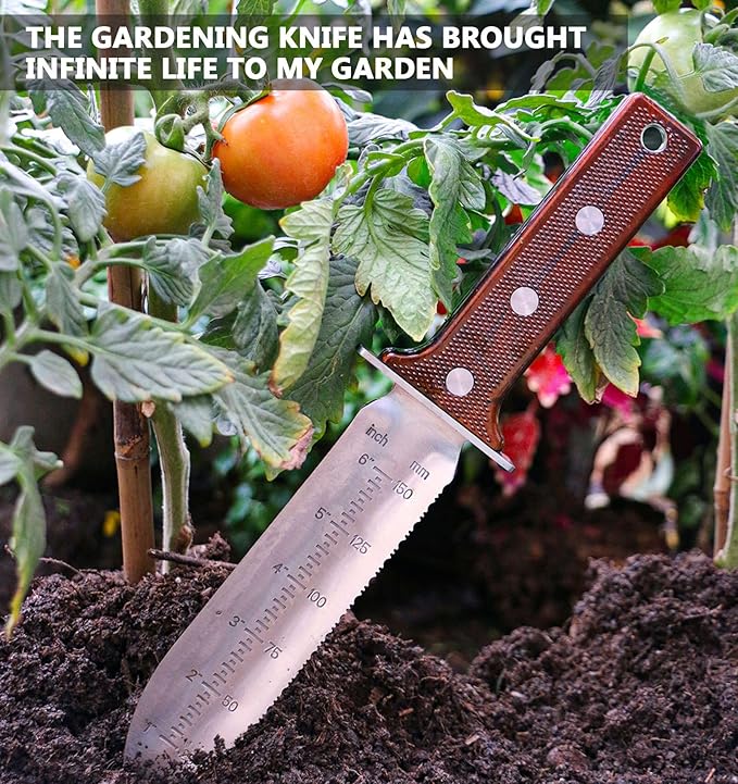 Gardening Hori Hori Garden Knife - Gardening Knife,Soil Knife, Serrated Side Weeding Knife,Digging Knife,Garden Knives With Sheath,Full Tang Hori Hori Knife