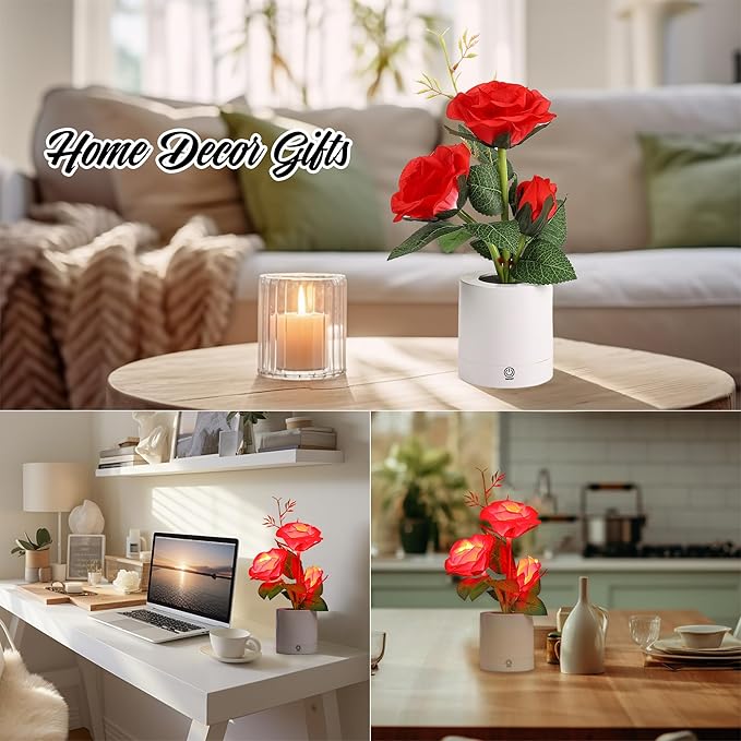 Sunflower LED Lamp for Womens Gifts, for Womens Mom Wife Friends Her Christmas Anniversary Birthday Gifts, Perfect Ideal for Bedroom Ambiance Charming Gifts (RED)
