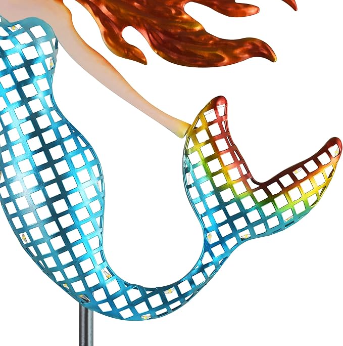 ARTER Solar Mermaid Garden Stake Light, Blue Nautical Ocean Themed Outdoor Waterproof Solar Yard Light with 3.6 Feet 22 LED Fairy Lights for Pathway Patio Lawn Poolside, 37 Inches Tall (Pack of 1)