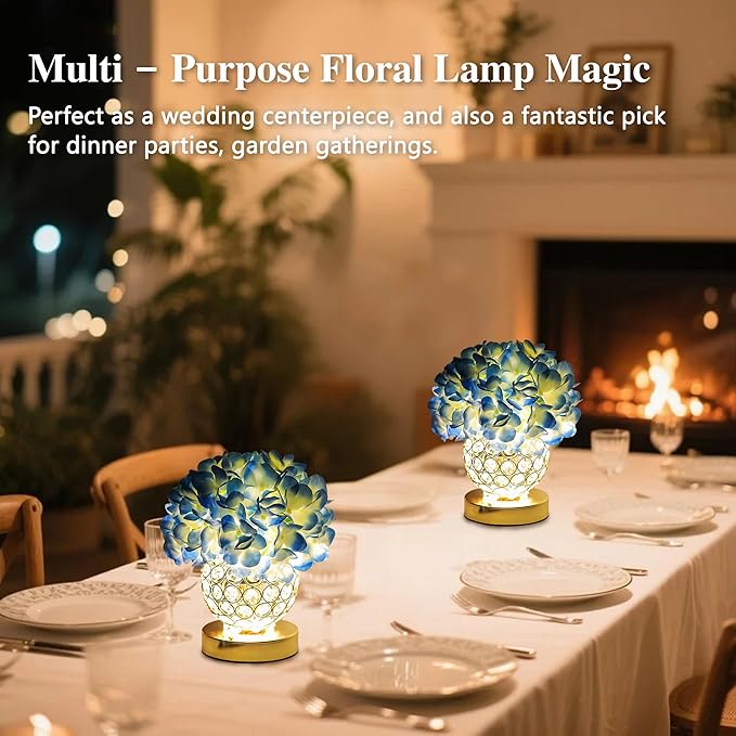 Flower Table Lamp, LED Night Light, 3 Color Modes Artificial Hydrangea Desk Lamp for Bedroom Living Room Decor, Ideal Gifts for Women Mom Wife Friend on Birthday Christmas (Hydrangea-Blue)