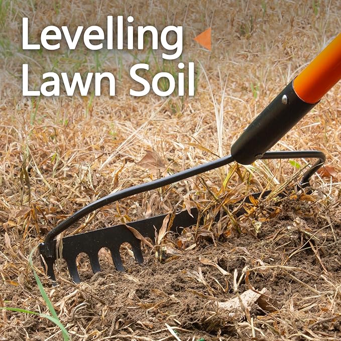 Garden Rake - 14 Tine Heavy Duty Rake with 58 Inch Fiberglass Handle