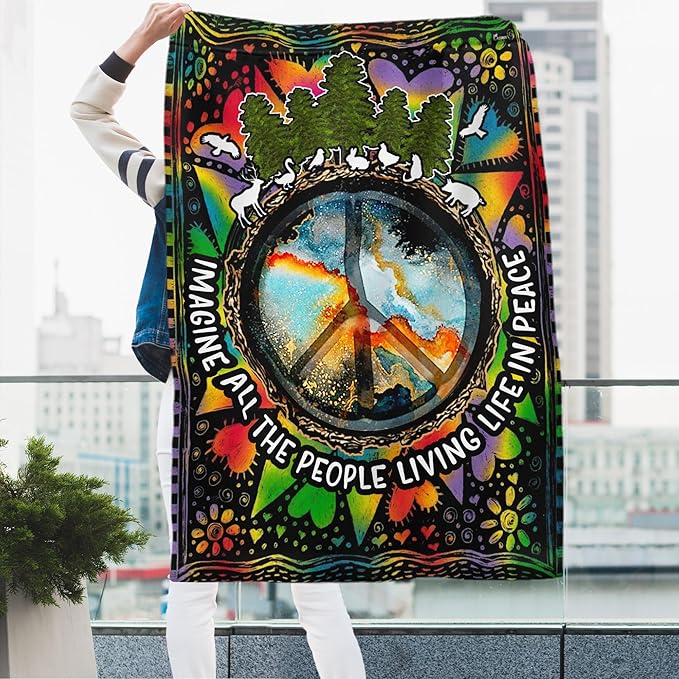 FLAGWIX All The People Living Life In Peace Hippie Flag - House Flag 30x40, Decorations For Home, Outside - Peace Sign, Boho, Hippie Decor, Double Sided, Heavy Duty Canvas Flag Indoor Outdoor