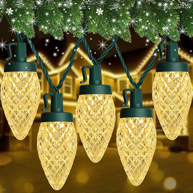 C9 LED Christmas Lights, 67FT 100 Bulbs Outdoor Christmas Decorations for House Waterproof String Lights Extendable Green Wire Fairy Lights for Patio Xmas Garden Party Wedding Indoor Warm White