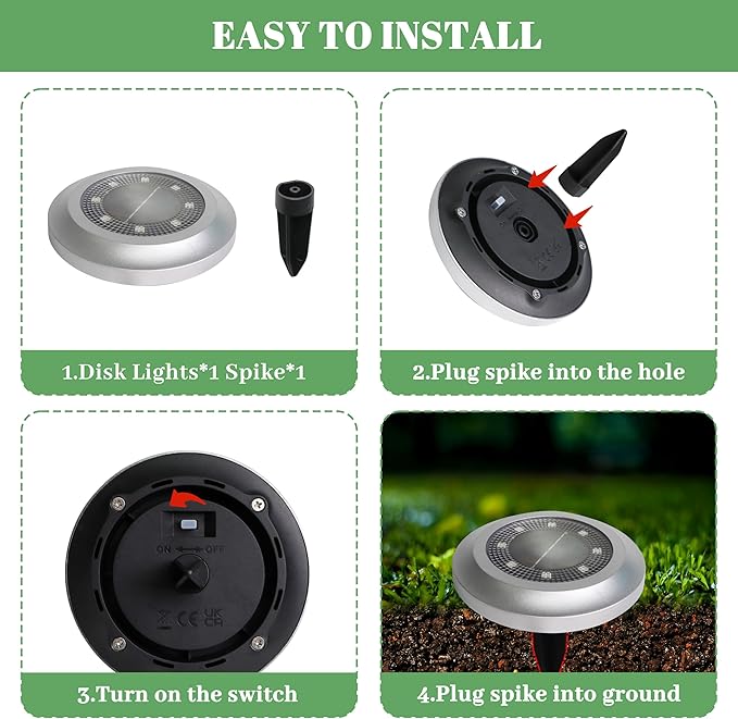 Flumy Solar Lights Outdoor Waterproof, Disk Ground Lights Outdoor Solar Lights for Yard, Patio, Pathway, Lawn, Walkway, Camping, Pool, Solar Ground Lights Walkway Lights Deck Lights, 8 Pack White