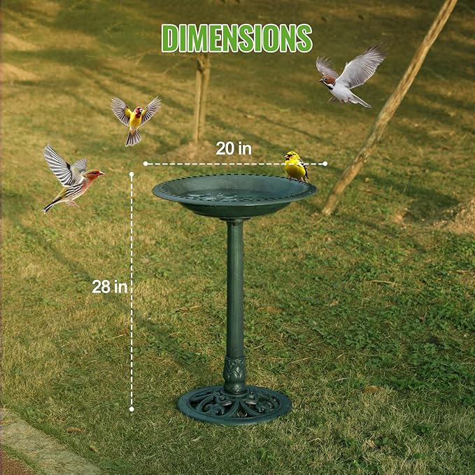 Backyard Expressions Outdoor Garden Bird Bath - Green - Weather Resistant Polyresin - 27 Inch