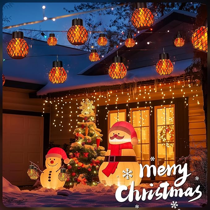 GIGALUMI Solar Lights Outdoor Waterproof,4 Pack Solar Hanging Lights with Flickering Flame,Outdoor Solar Lights for Yard,Patio,Tree,Camping,Christmas Decoration,New Upgraded Larger Lanterns