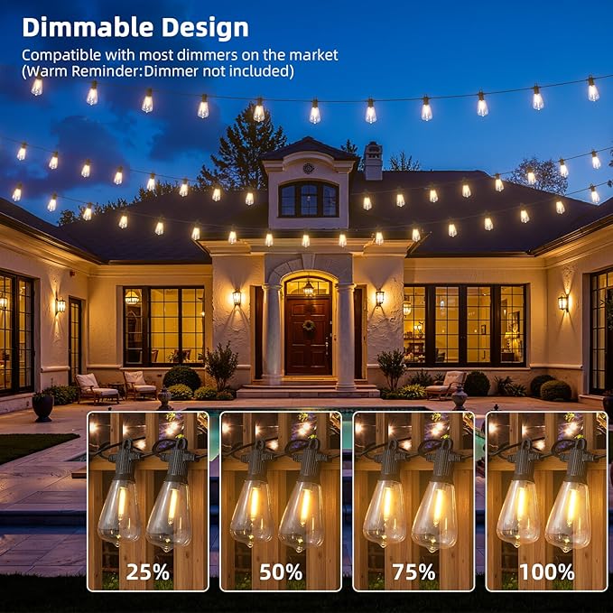 FOOMAN LED Outdoor String Lights, 240FT Outside Waterproof Patio Lights with 120+4 Shatterproof ST38 Edison Bulbs, 2700K Warm White Hanging Light, Dimmable Light for Backyard Garden Bistro Party Cafe