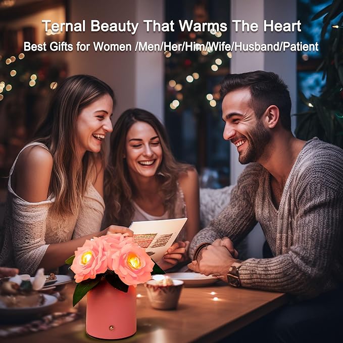 Pink Rose Lamp, Christmas Birthday Valentines Day Gifts for Women Wife Mom Girlfriend Daughter, Rechargeable Cordless Touch Table Lamp, Bedroom Bar Coffee Shop Decor Night Light