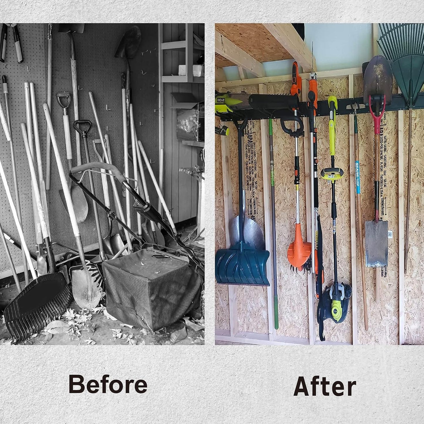 Charmount 96" Garage Storage Wall Organizer with 1200lbs, 12 Hooks Broom Holder Wall Mount, Garden Tool Organizer, Easy Installation Tool Storage to Accommodate Brooms, Hoses, Yard Tools and More