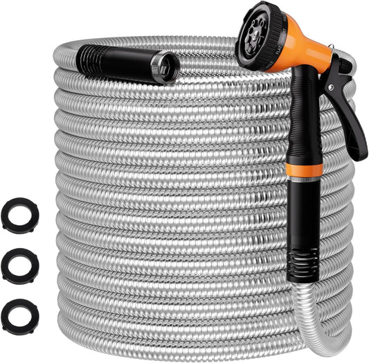 Garden Hose 50 FT, Flexible Metal Hose with 10 Function Nozzle, Kink Free, Lightweight, Durable, Crush Resistant Fitting, Easy to Coil, Puncture Proof Hose for Yard, Rv, 600 PSI 2025 New