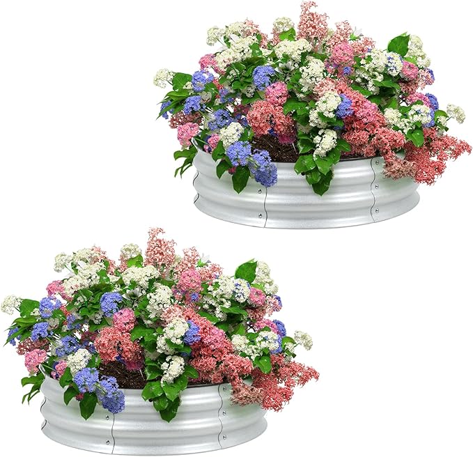 BPS Metal Raised Garden Bed, 2-Pack 2.5FT Diameter Galvanized Planter Raised Garden Boxes for Flower Planters, Vegetables Herb