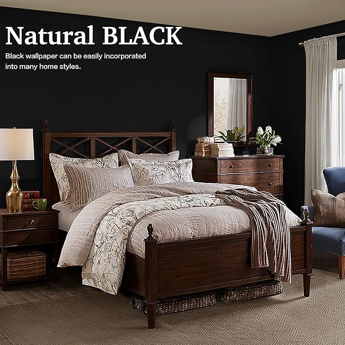 Dimoon 236''x17.7'' Black Peel and Stick Wallpaper Contact Paper Modern Self Adhesive Wall Paper Removable Renter Friendly Textured Solid Color Shelf Cabinet Vinyl Roll (236''x17.7'',Black)