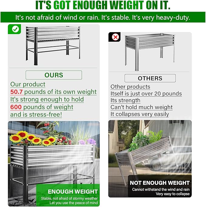 Doniks 2PCS Raised Garden Bed with Legs, 48×24×32in Large Outdoor Metal Galvanized Garden Planting Box, 600lb Capacity for Vegetables Lawn Green Flowers, Fruits, Terrace