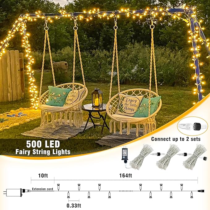 Christmas String Lights Indoor Outdoor Waterproof, Warm White String Lights Clear Wire 8 Modes, 165FT 500 LED Fairy Twinkle Lights Plug in for Bedroom Xmas Tree Holiday Party House Decorations