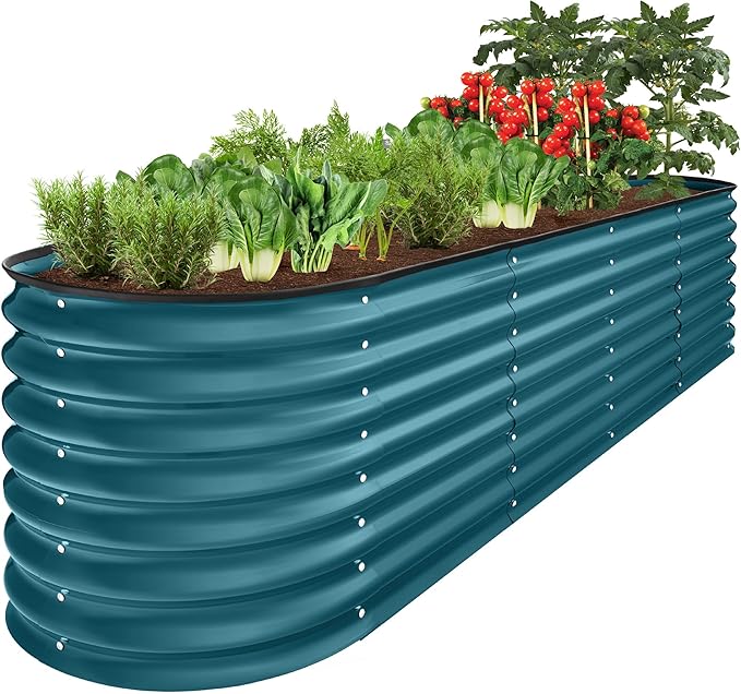 Best Choice Products 8x2x2ft Metal Raised Garden Bed, Oval Outdoor Deep Root Planter Box for Vegetables, Herbs w/ 4 Support Bars, 215 Gal Capacity - Peacock Blue