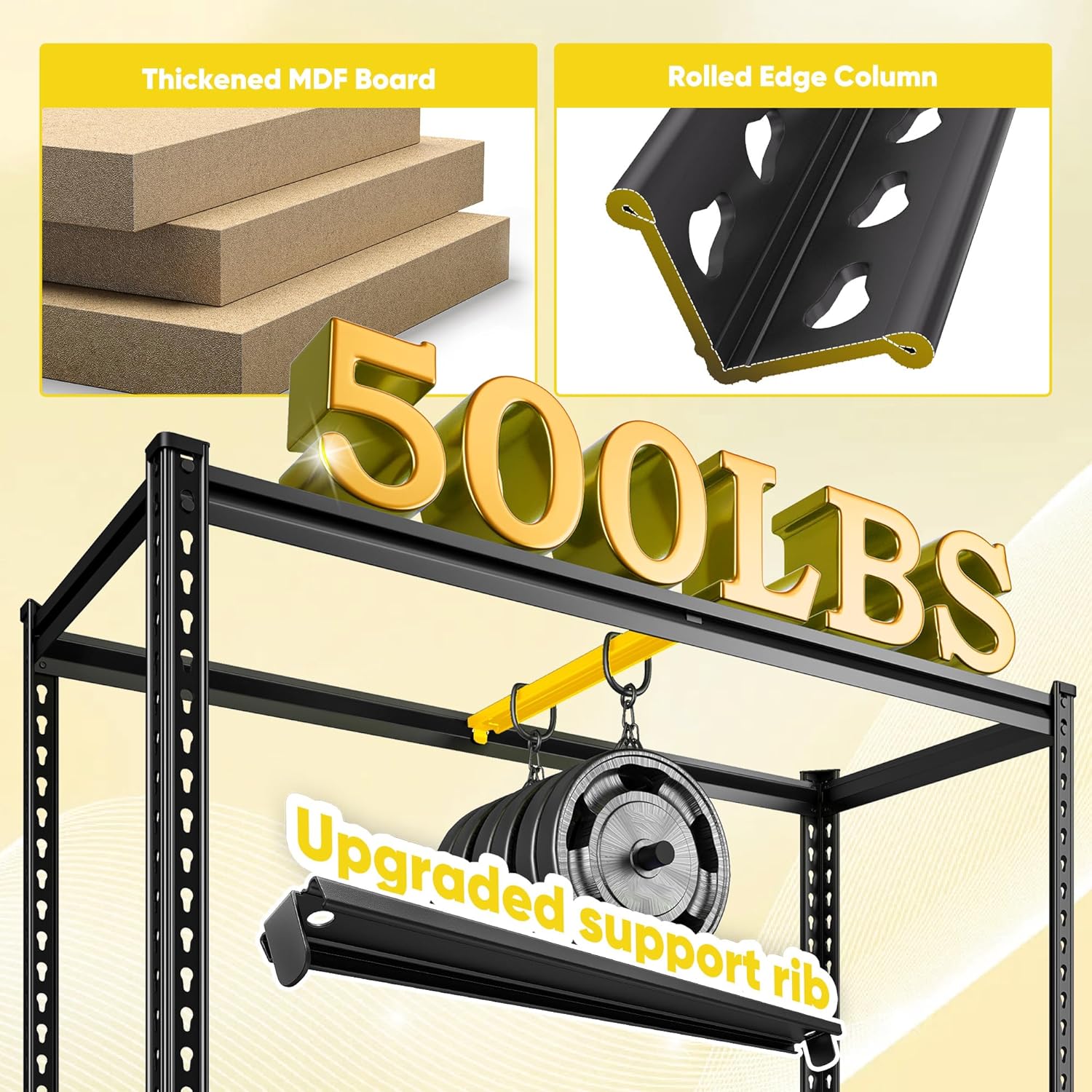 72" H Garage Shelving, 5 Tier Storage Shelves Load 2500 lbs, Adjustable Garage Shelves, Metal Shelving Unit for Warehouse, Basement, Pantry, 40" Wx 16" D x 72" H, Black