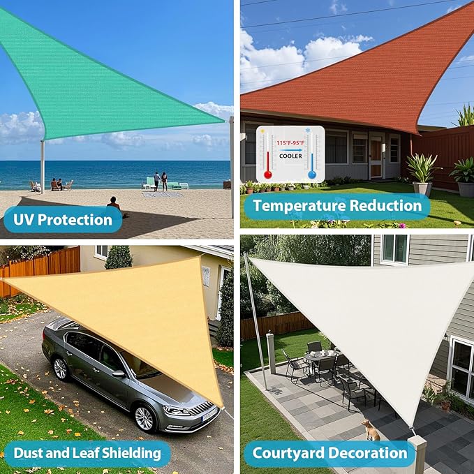Amagenix Sun Shade Sail 6'X6'X6' Curved Edge Outdoor Shade Canopy Sand Breathable 95% UV Block Shade Cloth for Patio Garden Backyard (We Make Custom Size)