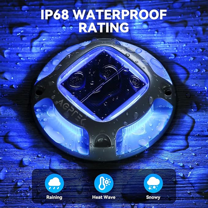 AGPTEK Solar Driveway Light 1 Pack, 2 Colors in 1 Outdoor Solar Deck Dock Marine Waterproof LED Driveway Marker Security Lights for Outside Pathway,Boat Dock,Step,Walkway,Path,Garden