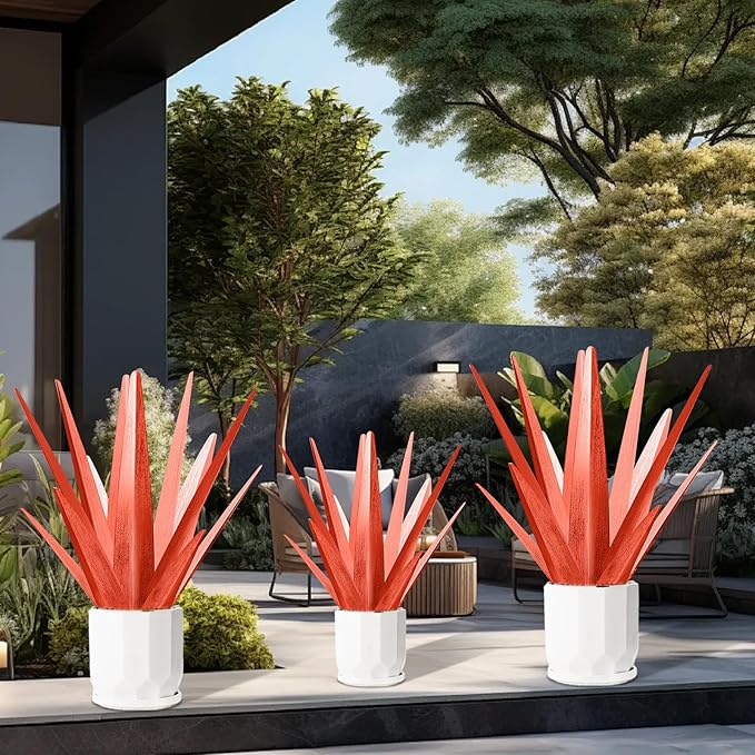 Enlarge Metal Plants Tequila Rustic Sculpture, Outdoor Patio Yard, Home Decor Hand Painted Agave Garden Statue, Outdoor Lawn Ornaments Yard Stakes for Mom Gift (1 Big RED)