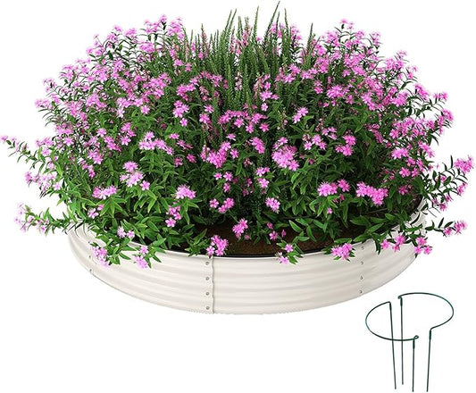 Galvanized Metal Planter Round Raised Garden Bed Kit for Gardening Outdoor，3x3x1ft Grow Garden Box Raised Flower Bed，Round Galvanized Planter Outdoor Large Metal Fire Pit Ring White