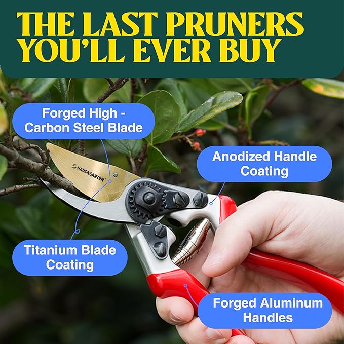 Haus & Garten EnduroPRO Ergonomic Bypass Pruners - Professional Titanium Garden Shears - Heavy Duty Hand Pruning Scissor, Tree Trimmer, Gardening Tool, Branch, Hedge, Rose, Shrub & Bush Clippers - Thumbnail 2
