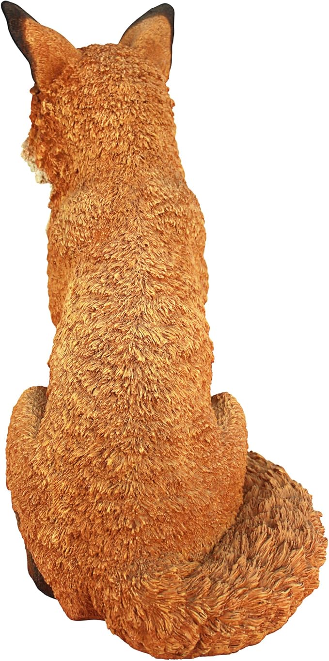 Design Toscano Simon The Woodland Fox Indoor/Outdoor Garden Statue for Patio, Pool or Lawn, 18 Inch Tall, Cast Stone Resin, Red Orange Paint