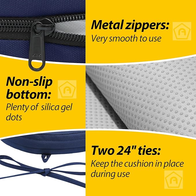 AAAAAcessories Outdoor Seat Cushions for Chairs, Waterproof, Fade-Resistant Patio Furniture Replacement Cushions, 17" x 16" x 2", Set of 2, Navy Blue