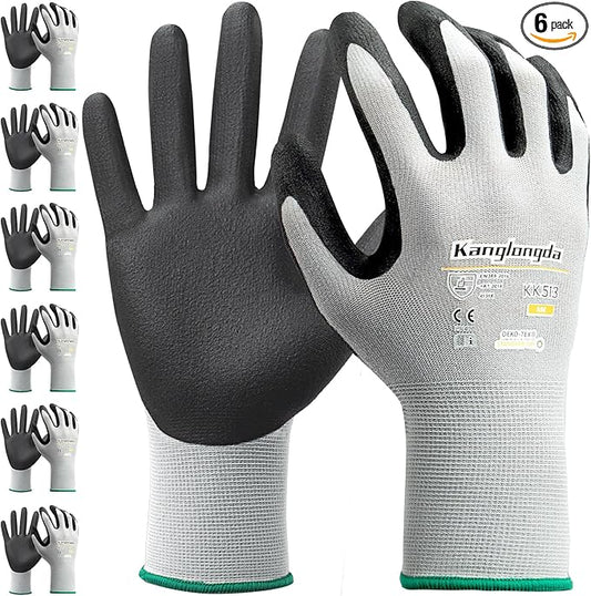 6-Paris XXL Work Gloves for Men and Women, Nitrile Coated Safety Protective Gloves with Grip, Ideal for Gardening, Warehouse, Mechanic, Light Duty Construction Work