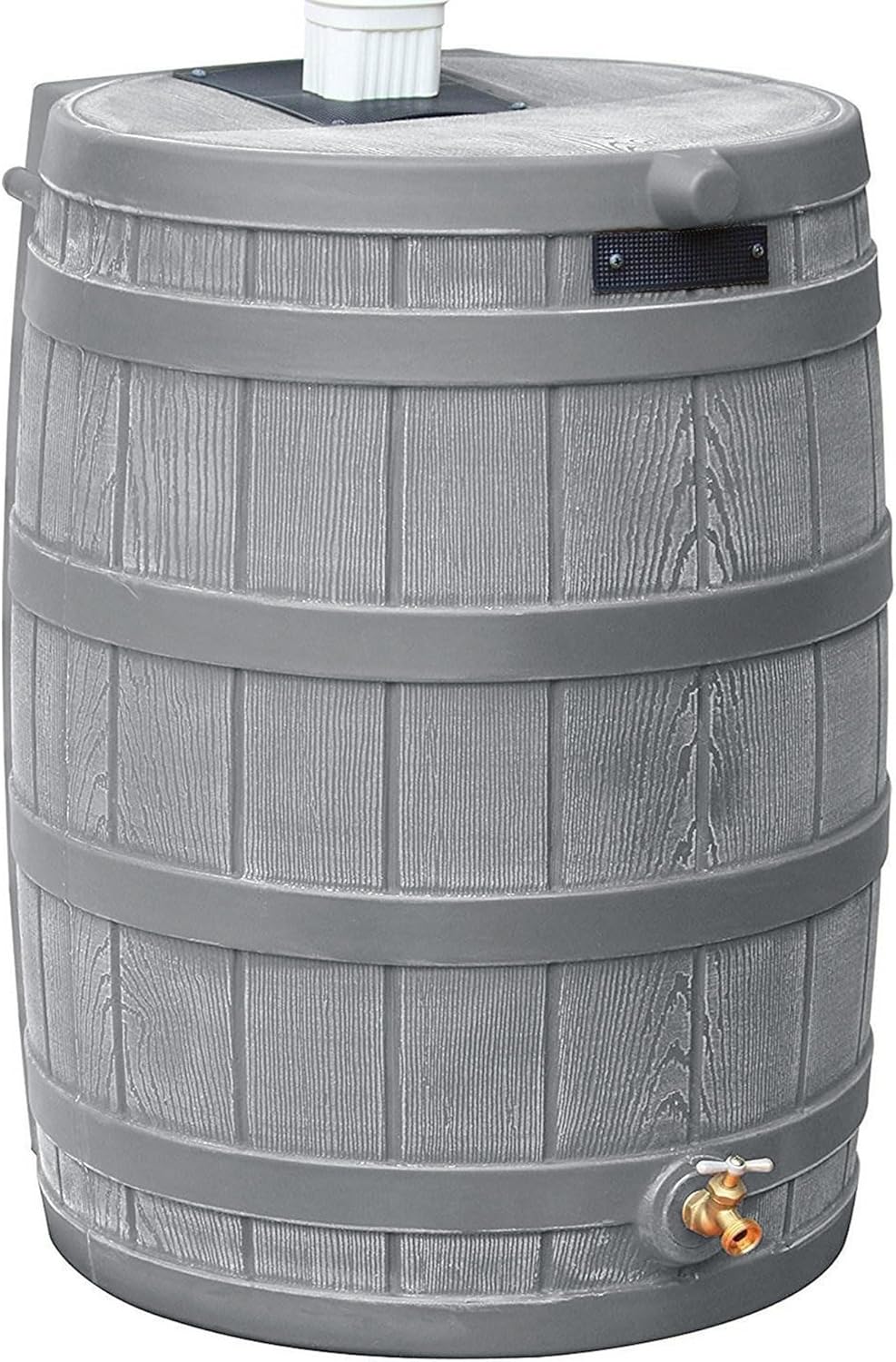 Good Ideas Rain Wizard 50 Gallon Plastic Outdoor Home Water Storage Tank Rain Barrel Collector with Brass Spigot and Flat Back Design, Gray