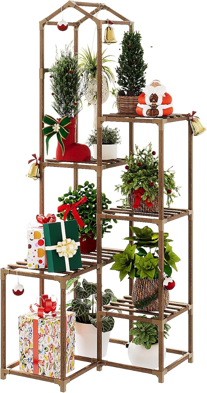 Bamworld Corner Plant Stand Indoor Tall Plant Shelf Outdoor Wood Plant Table for Multiple Plants Hanging Plant Rack for Window Garden Balcony Living Room