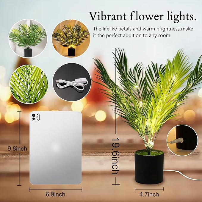 Artificial Lighted Areca Palm Tree Lamp Night Light for Womens Christmas Birthday Gifts, DIY Bonsai Decor, Perfect Ideal for Ambiance Wedding Party Bedroom Bar Coffee Shop Decor Light