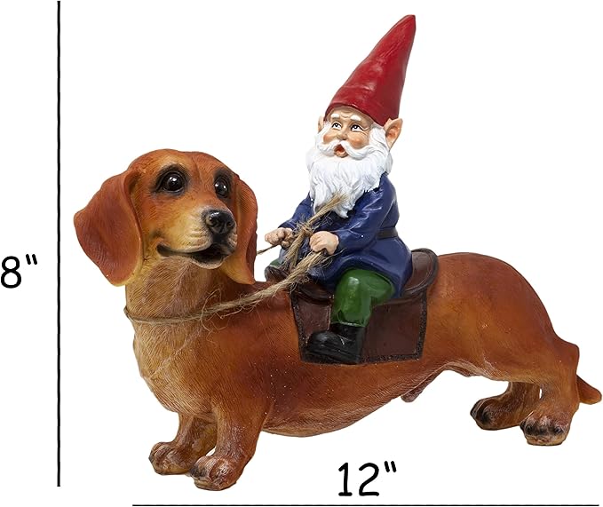 Funny Guy Mugs Gnome and a Dachshund Garden Statue- Indoor/Outdoor Garden Dog Gnome Sculpture for Patio, Yard or Lawn